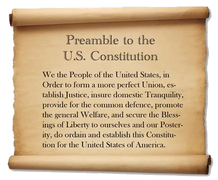 Preamble to the US Constitution on old paper scroll